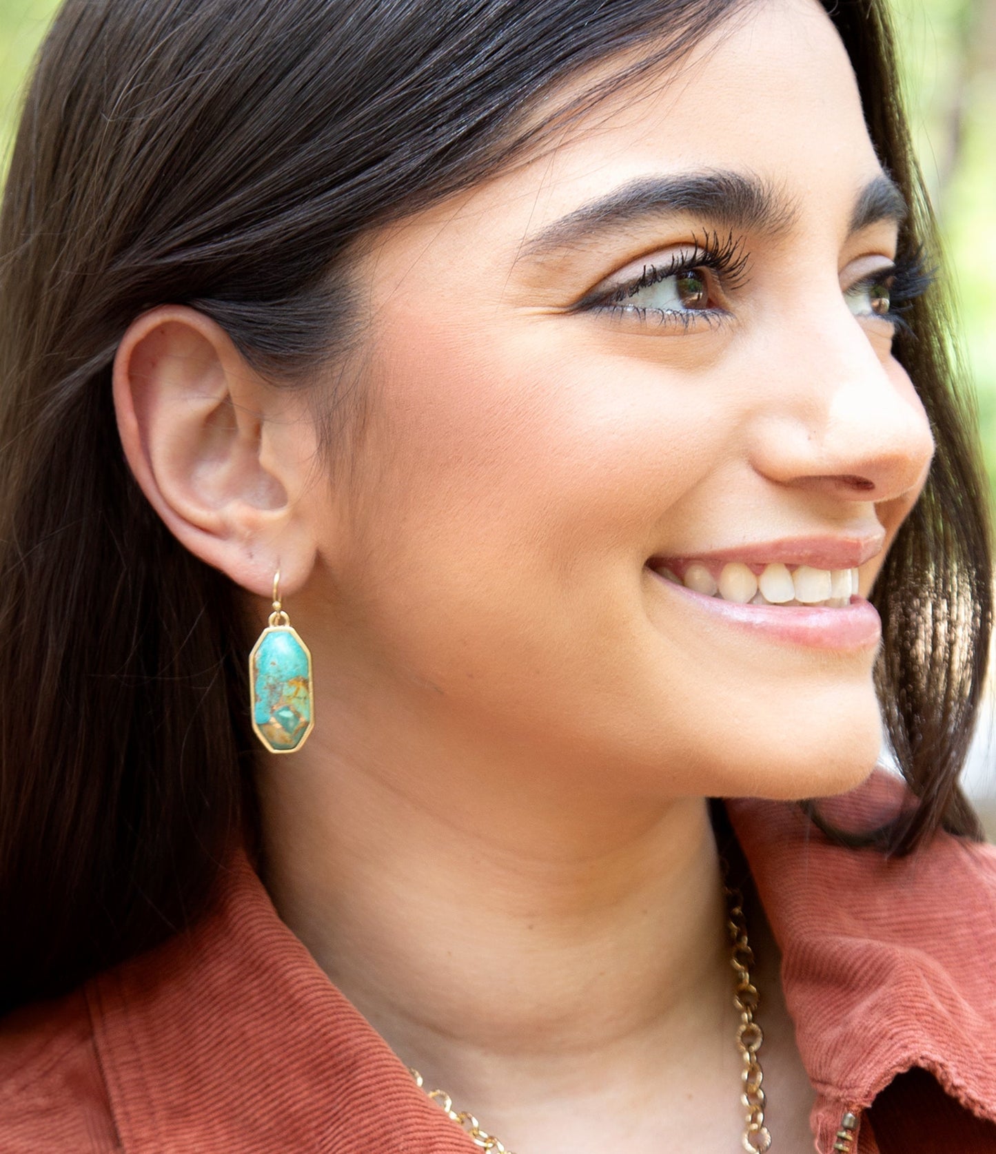 Teal Turquoise Matrix Golden Drop Earrings Jewelry Dolce