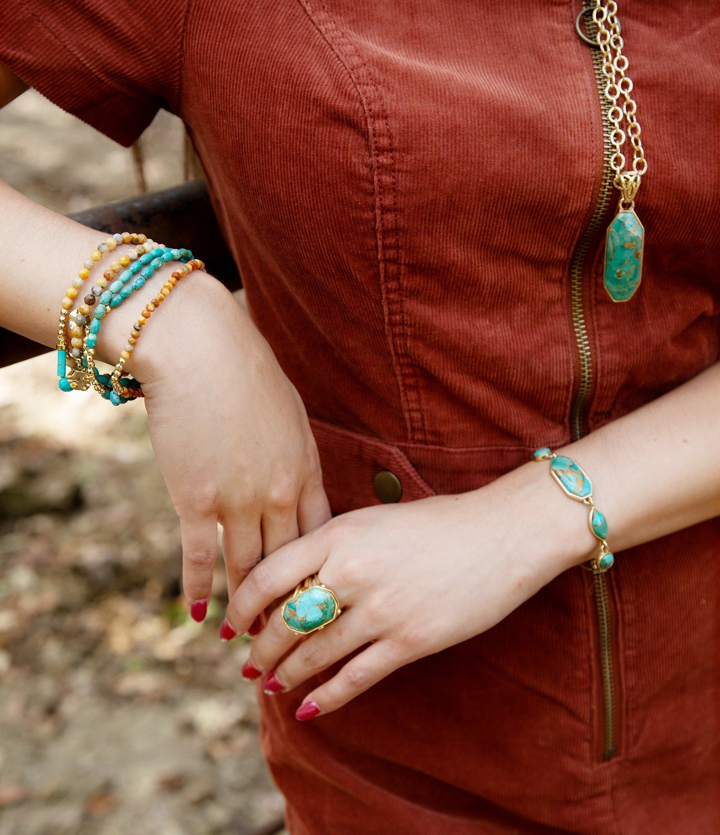 Dolce Blue Teal Turquoise Matrix Ring Bronze Jewelry