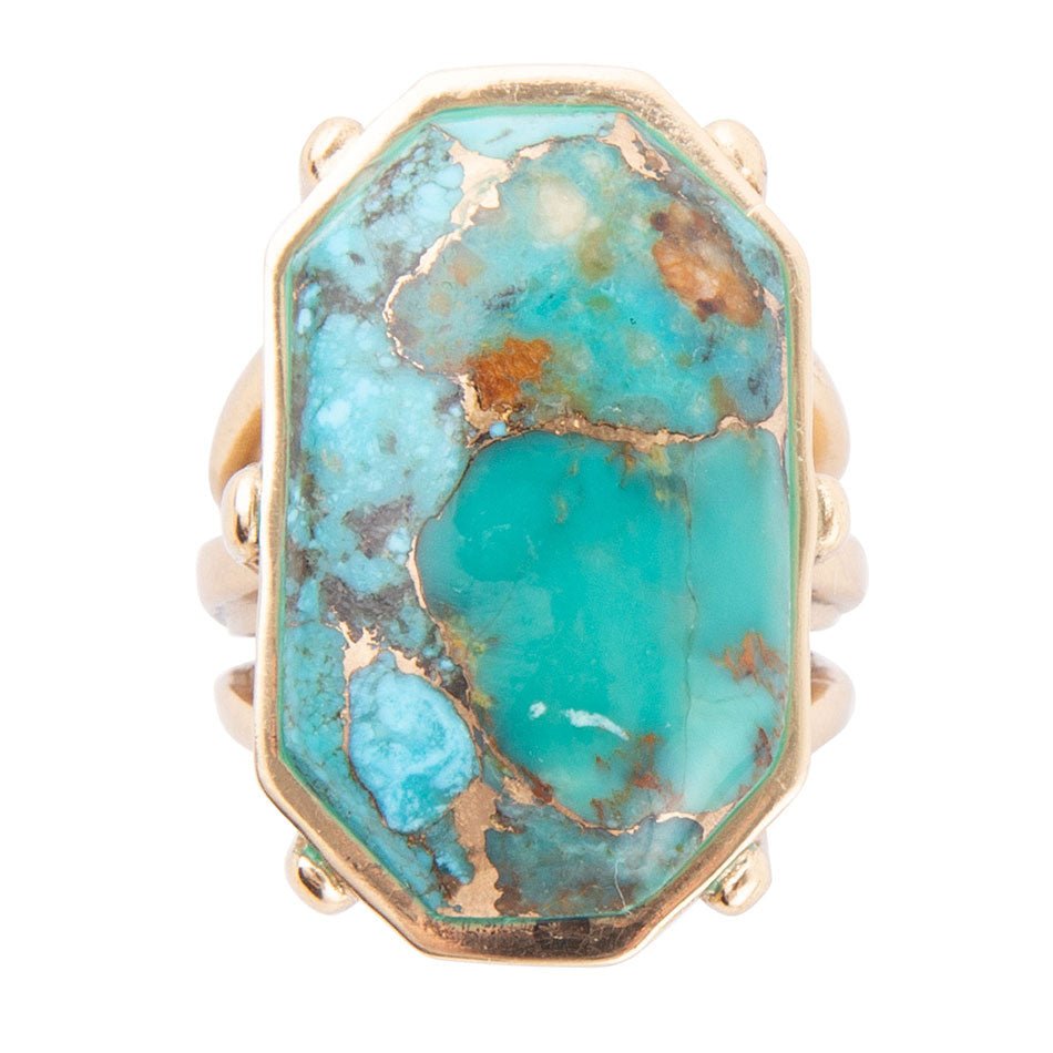 Dolce Blue Teal Turquoise Matrix Ring Bronze Jewelry