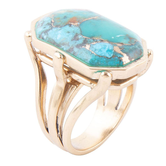 Dolce Blue Teal Turquoise Matrix Ring Bronze Jewelry