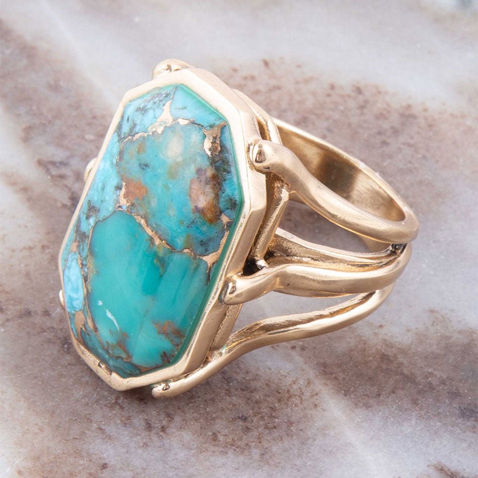 Dolce Blue Teal Turquoise Matrix Ring Bronze Jewelry