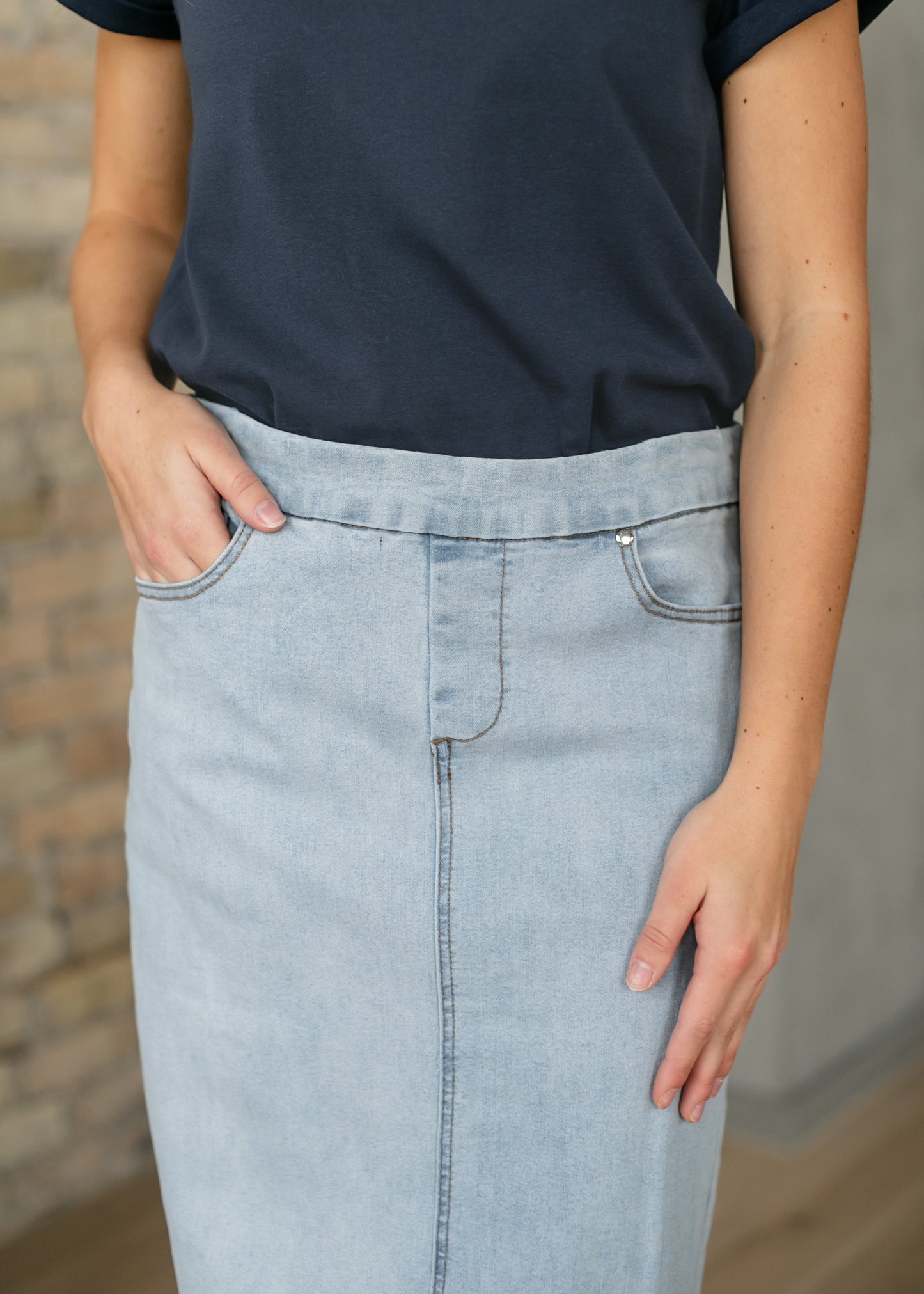 Donna Maxi Light Wash Denim Skirt Inherit Co.