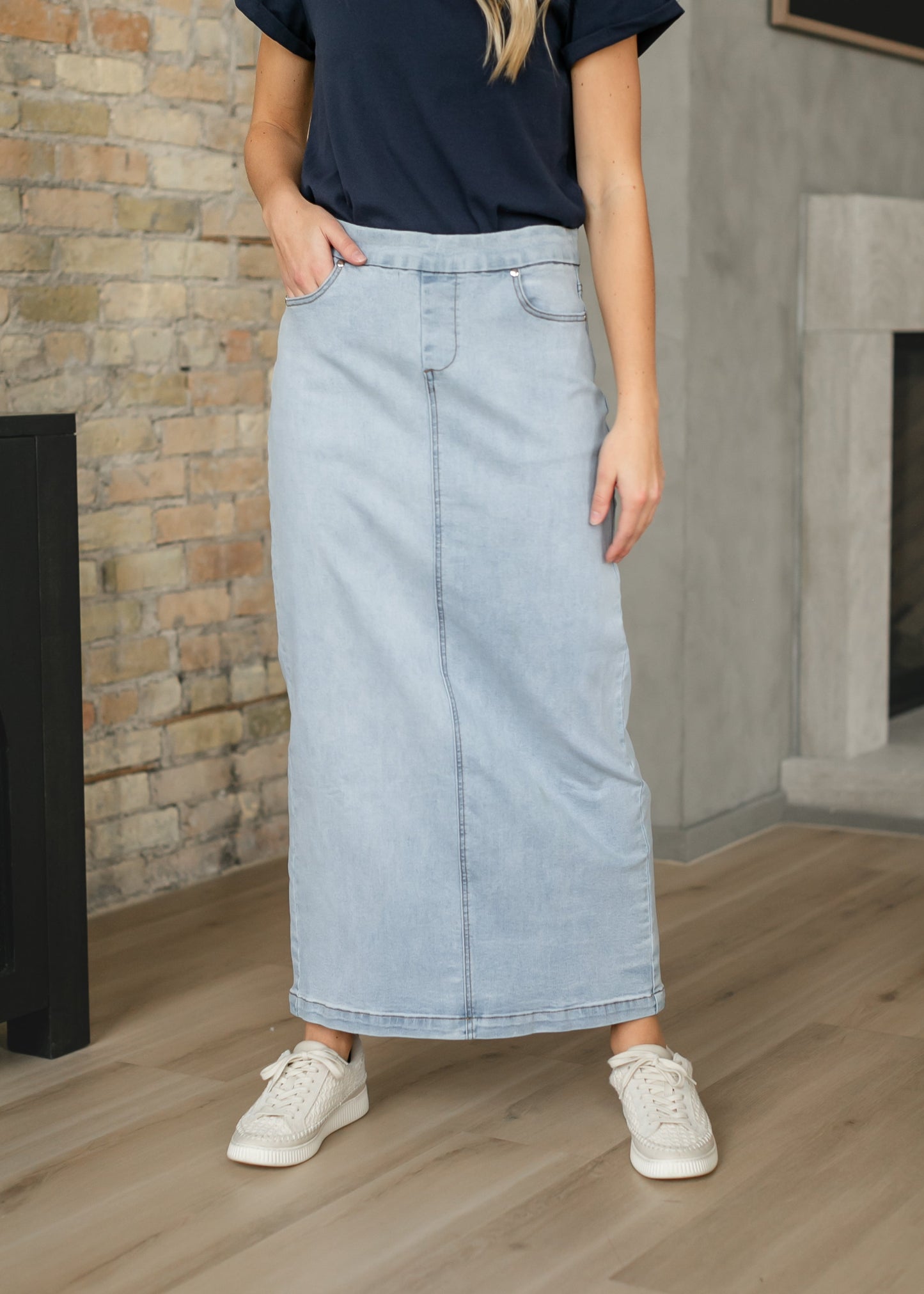 Donna Maxi Light Wash Denim Skirt Inherit Co.