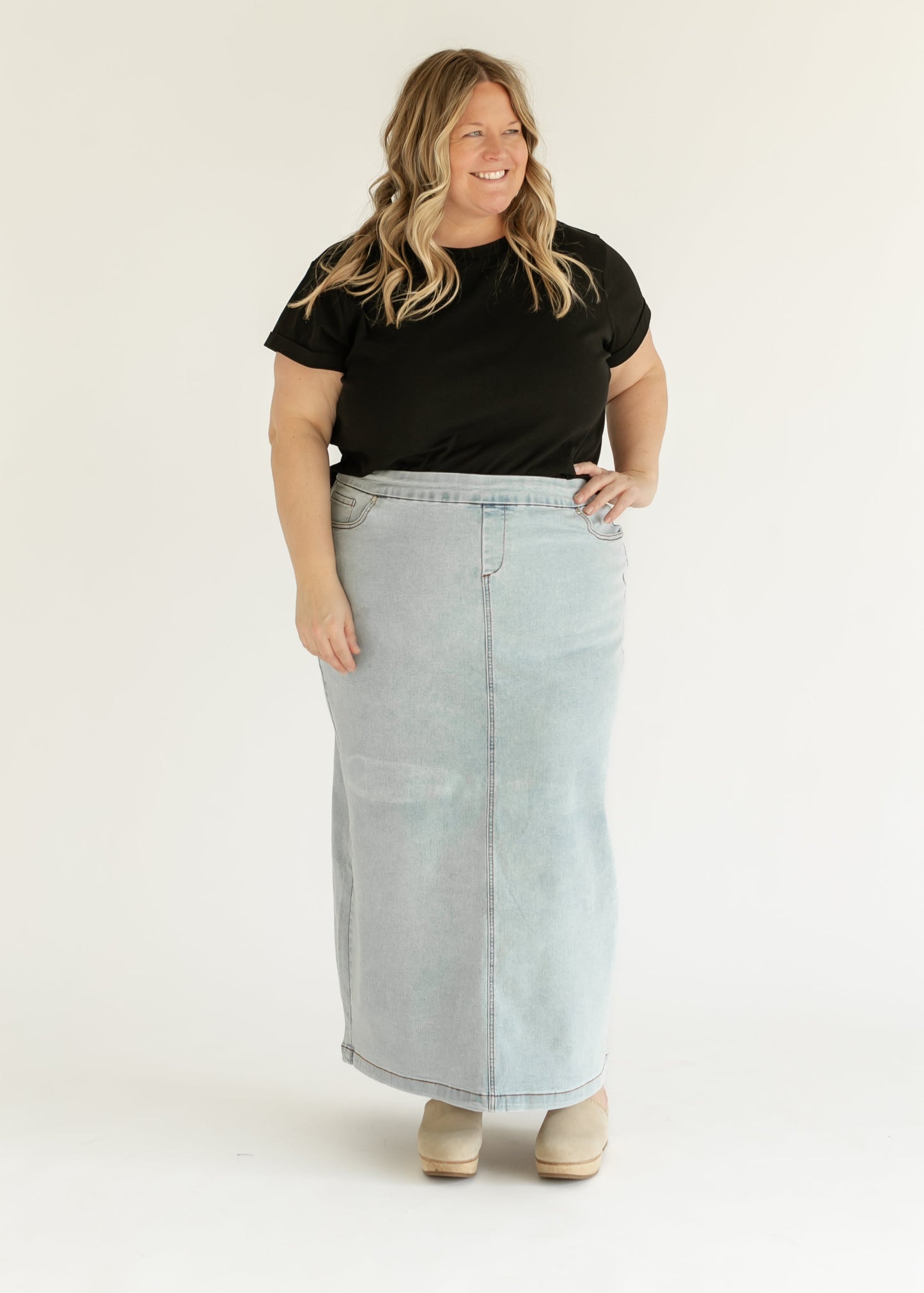 Donna Maxi Light Wash Denim Skirt Inherit Co.