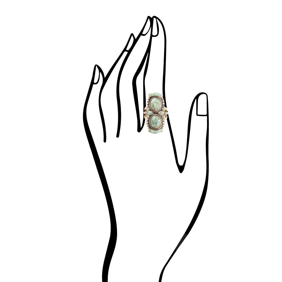 Double Blue Turquoise Golden Shield Ring Bronze