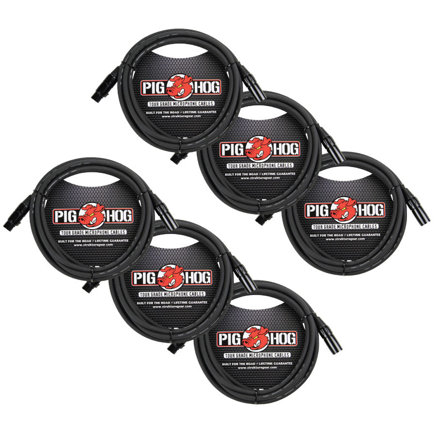 XLR Male to Female Mic Cable 10' Tour-Grade 6 Pack Pig Hog PHM10
