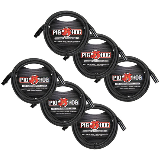 XLR Male to Female Mic Cable 10' Tour-Grade 6 Pack Pig Hog PHM10