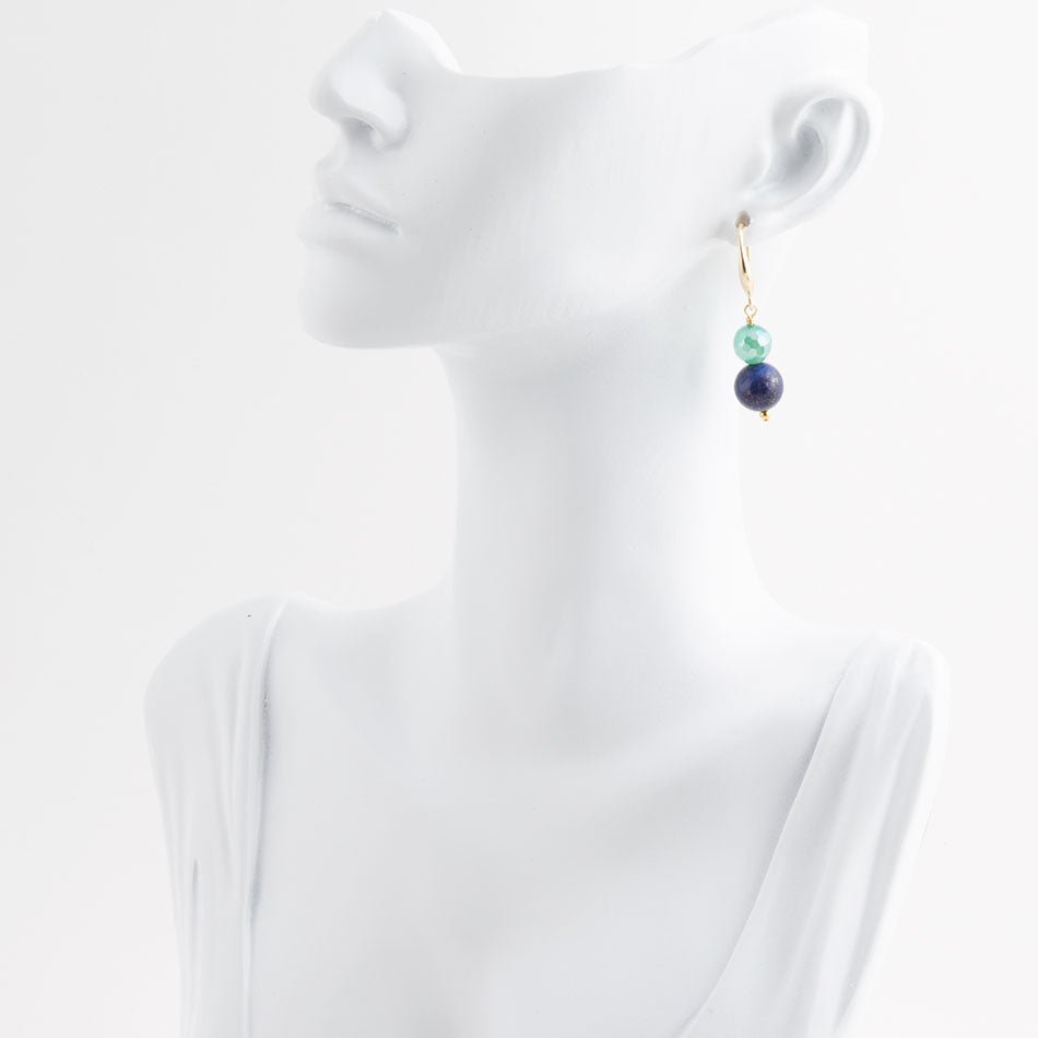 Dreamy Blue Lapis Green Golden Drop Earrings Lightweight Brass Jewelry