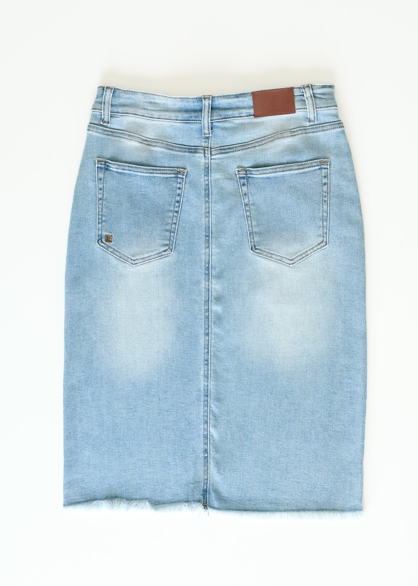 Raw Hem Midi Denim Skirt Blue Drew