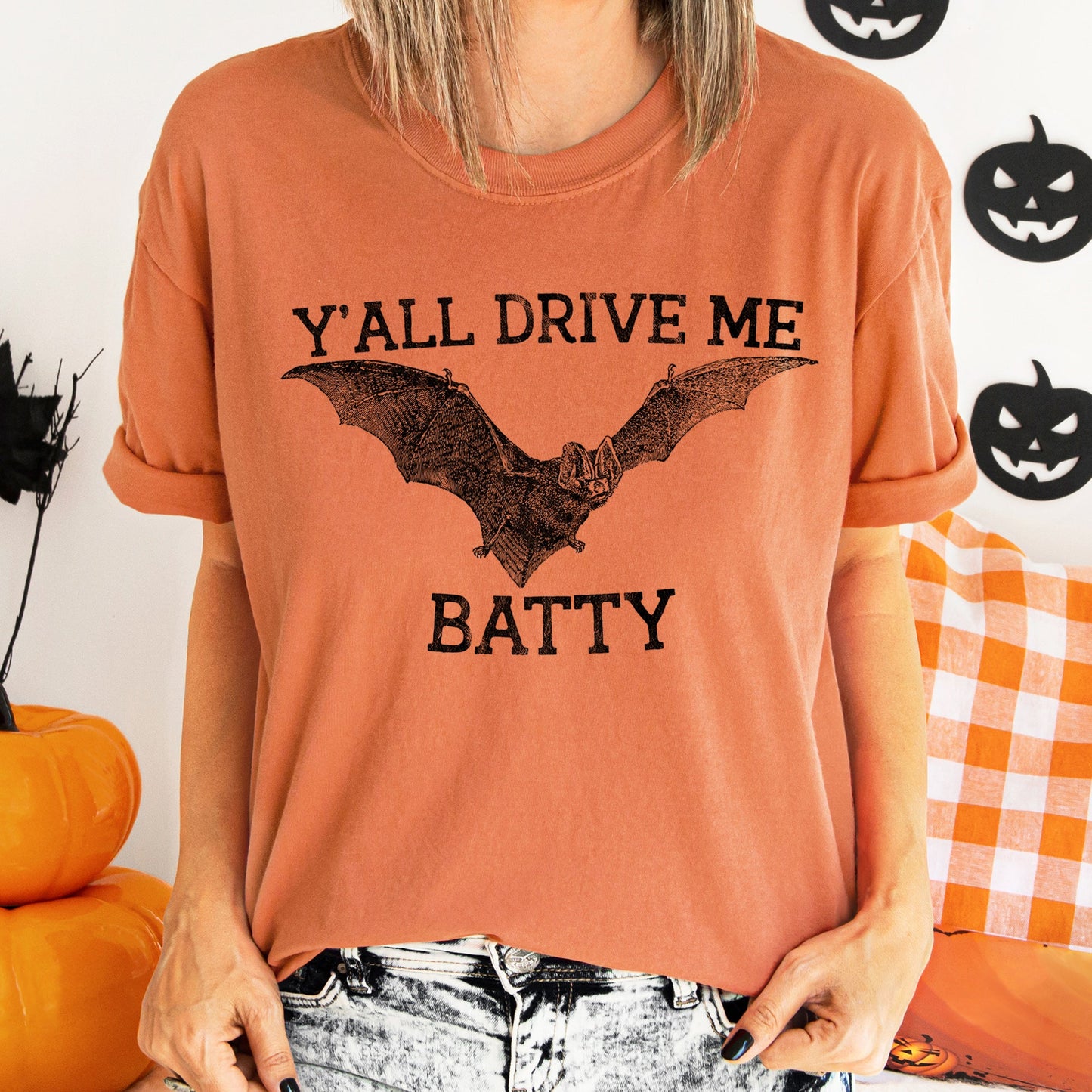 Y'all Drive Me Batty Retro Halloween Comfort Colors Tshirt