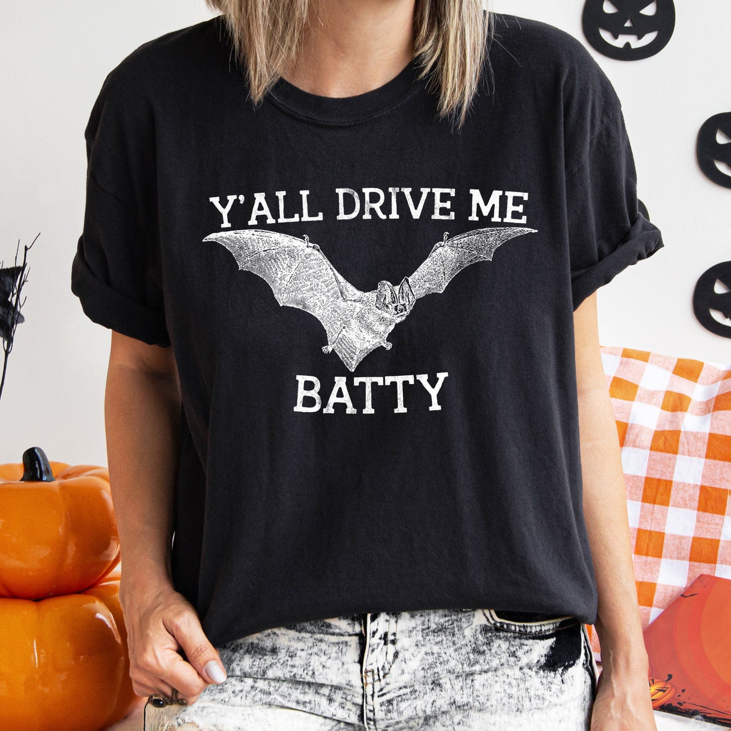 Y'all Drive Me Batty Retro Halloween Comfort Colors Tshirt