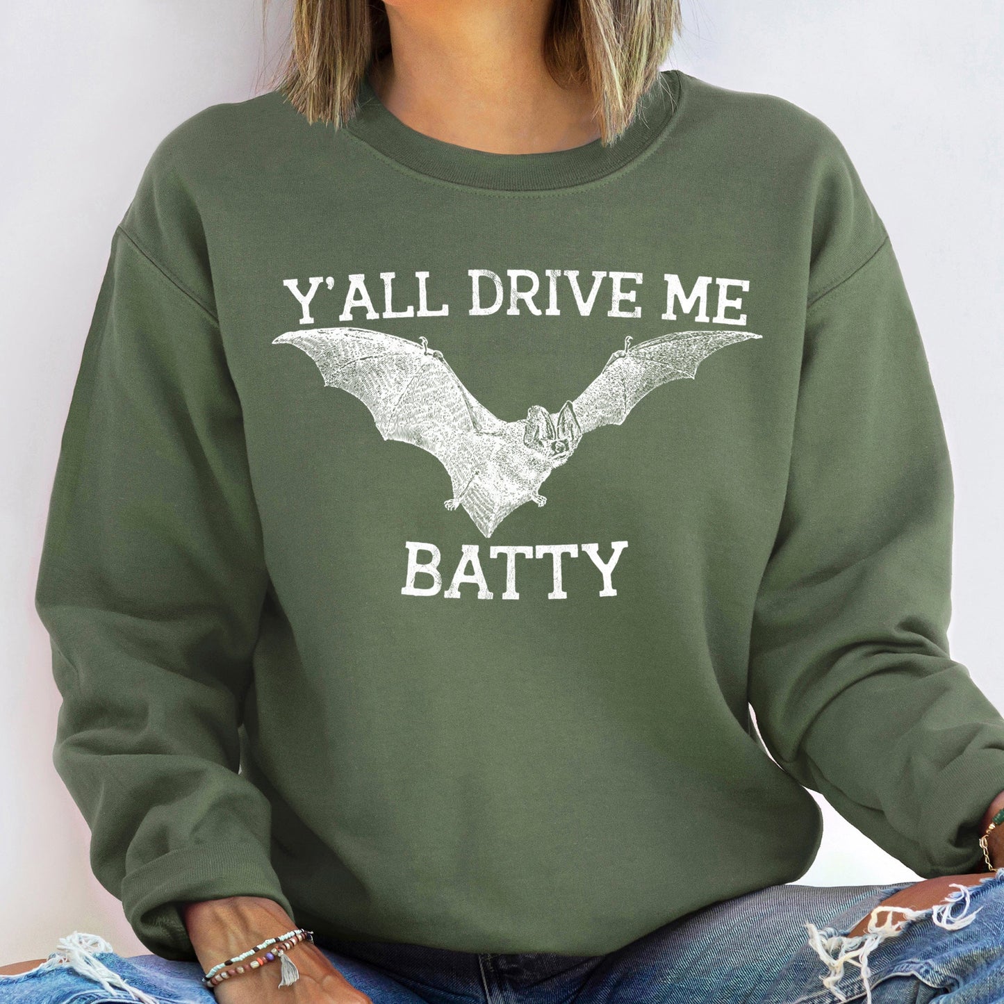 Y'all Drive Me Batty Vintage Halloween Sweatshirt
