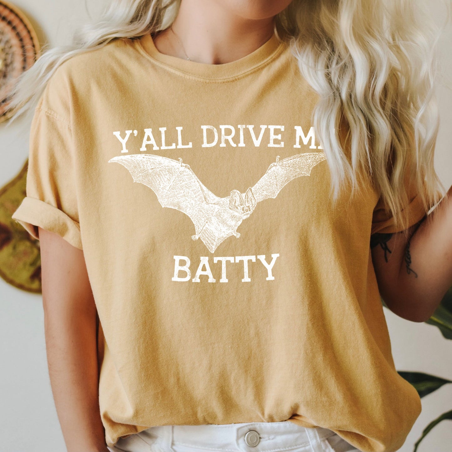 Y'all Drive Me Batty Retro Halloween Comfort Colors Tshirt