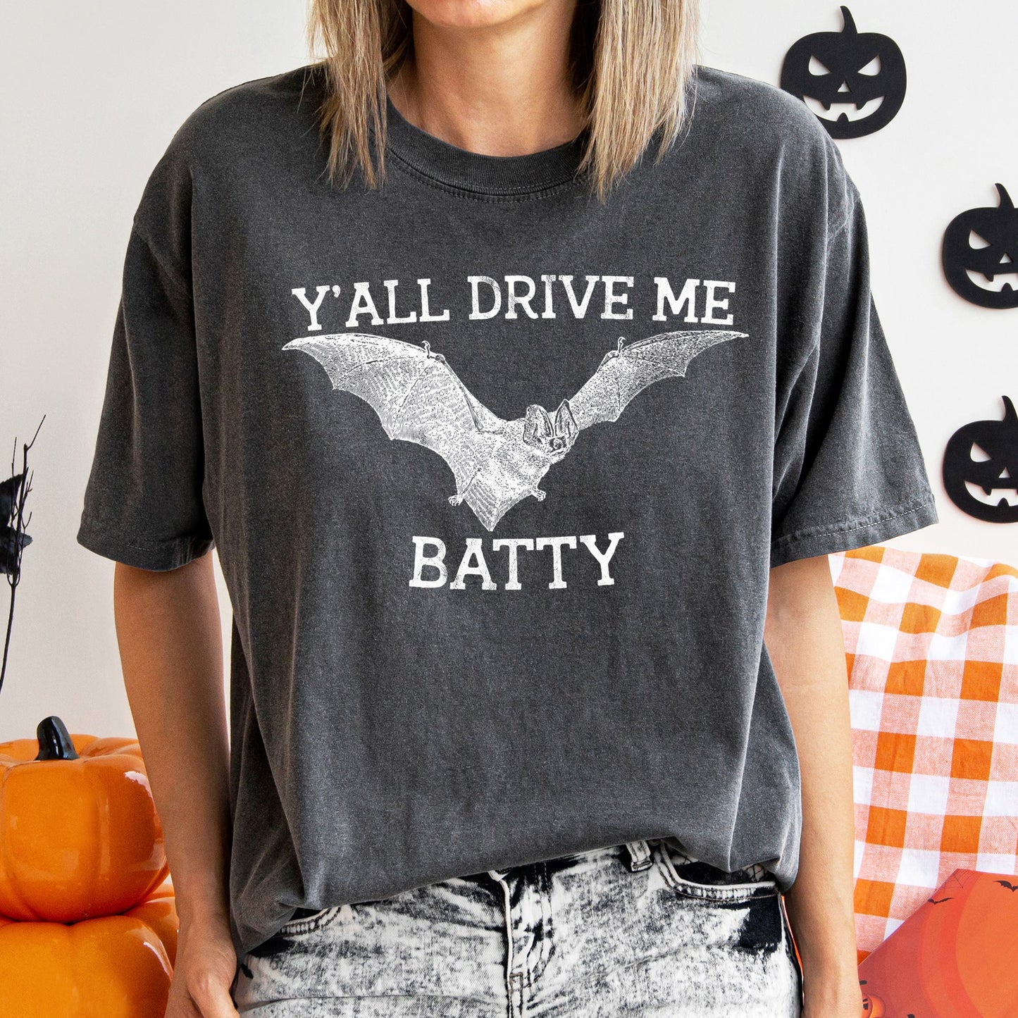 Y'all Drive Me Batty Retro Halloween Comfort Colors Tshirt