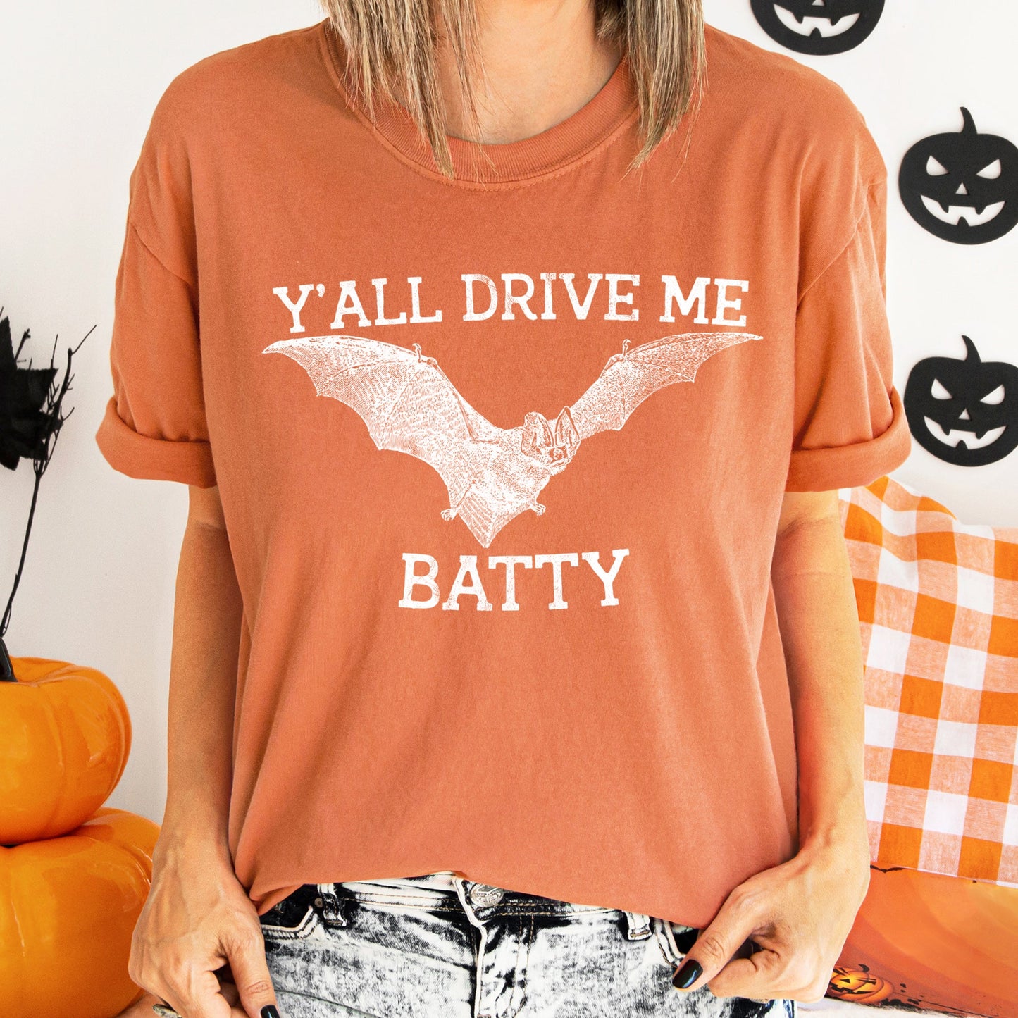 Y'all Drive Me Batty Retro Halloween Comfort Colors Tshirt