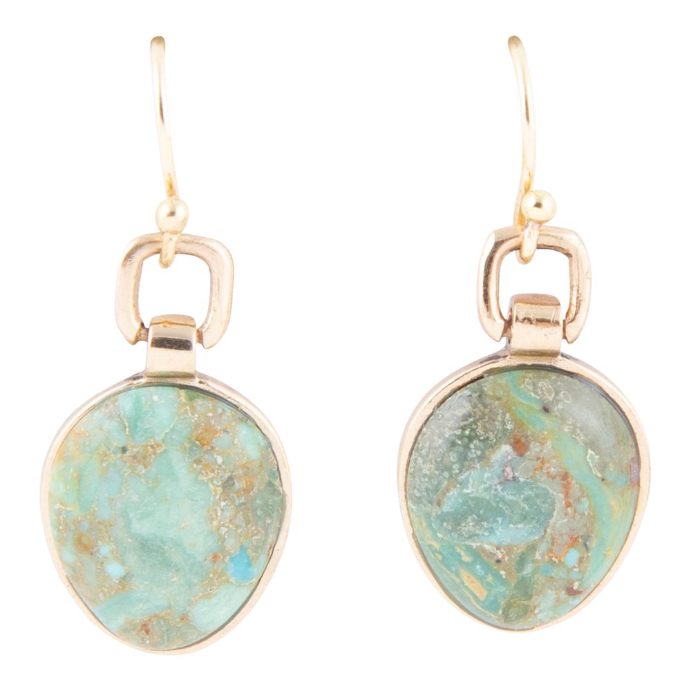Blue Turquoise Golden Bronze Drop Earrings Drops of Blue