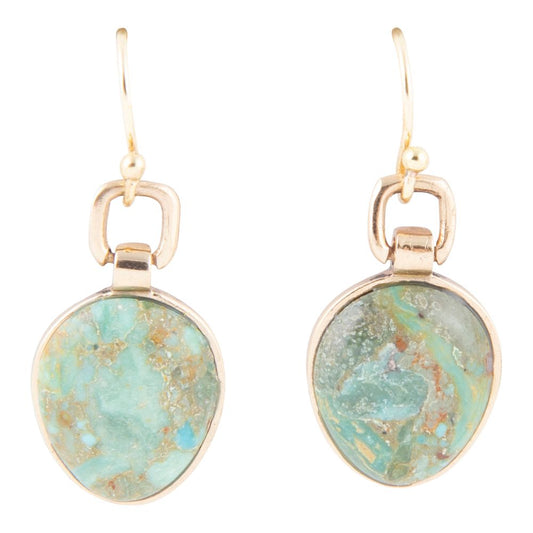 Blue Turquoise Golden Bronze Drop Earrings Drops of Blue