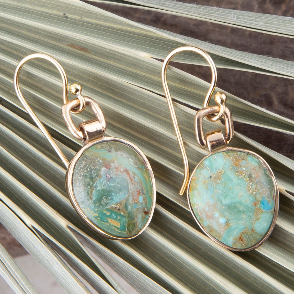 Blue Turquoise Golden Bronze Drop Earrings Drops of Blue