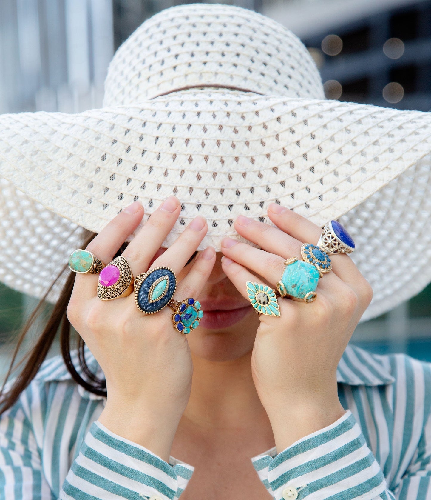 Blue Lapis and Turquoise Golden Statement Ring Duality