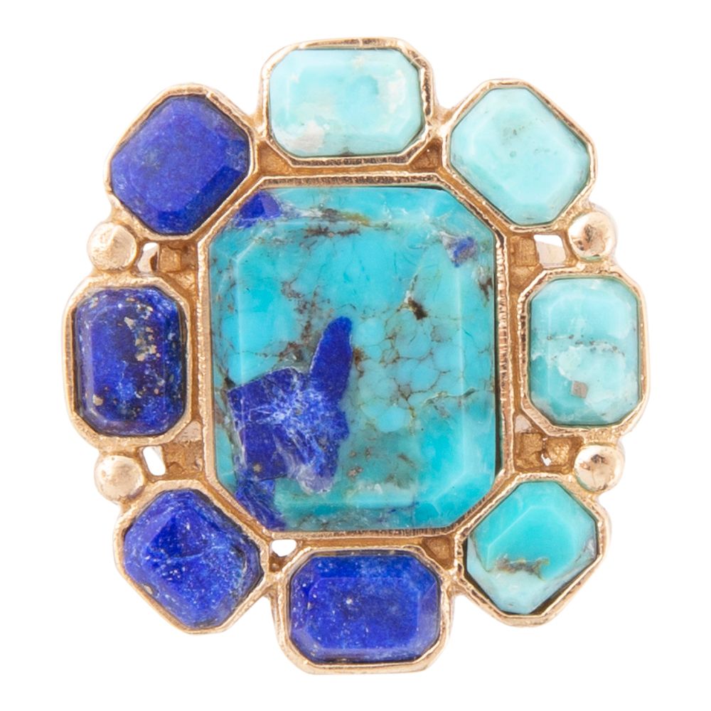 Blue Lapis and Turquoise Golden Statement Ring Duality