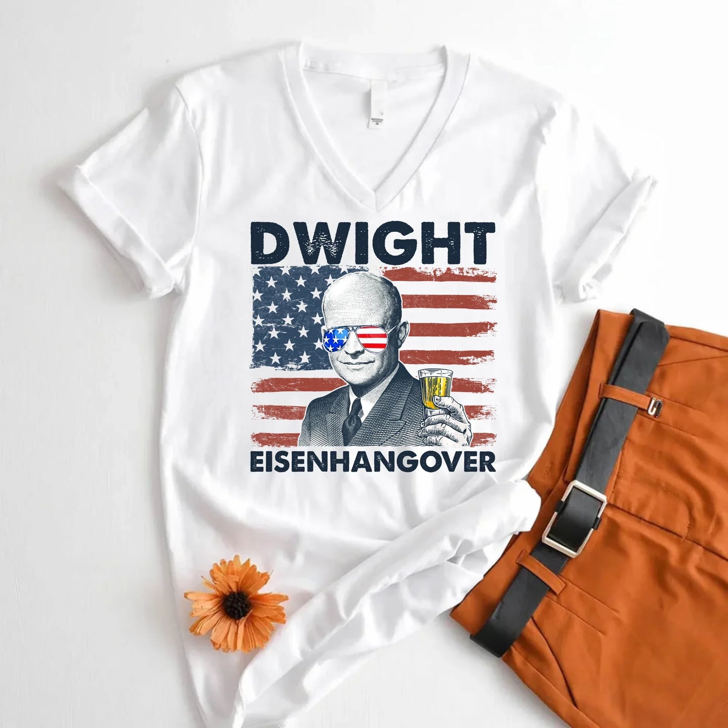 Dwight Eisenhangover V-Neck Shirt Funny 4th of July Tee Eisenhangover