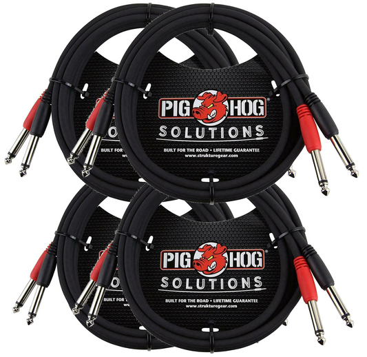 Pig Hog 10Ft Dual Cable 1/4' Mono Male PD-21410 Solutions 4 Pack