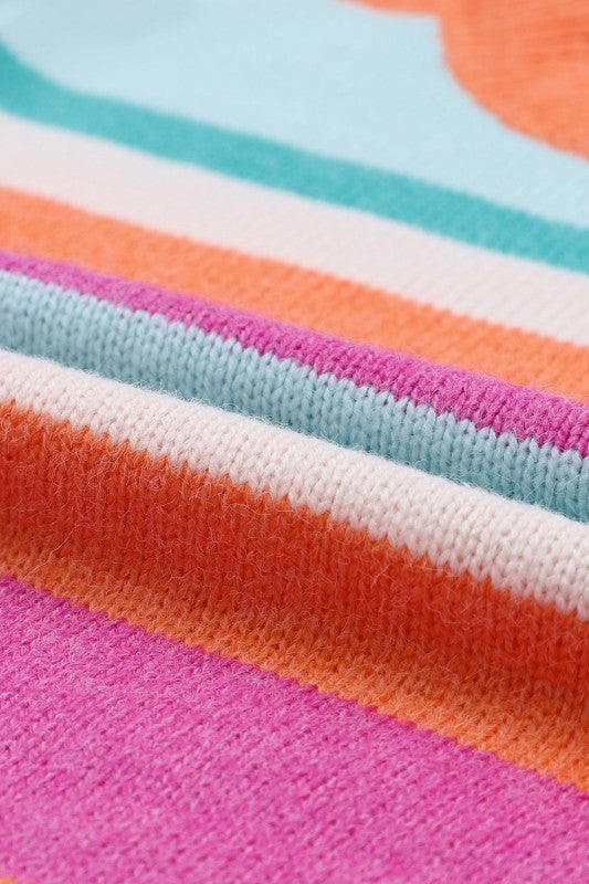 Stripe Knit Drop Shoulder Puff Sleeve Sweater