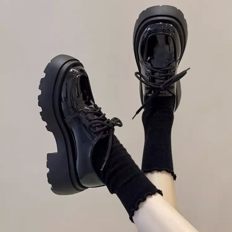 British Style Chunky Sole Elevated Heel Leather Shoes Women’s Loafers