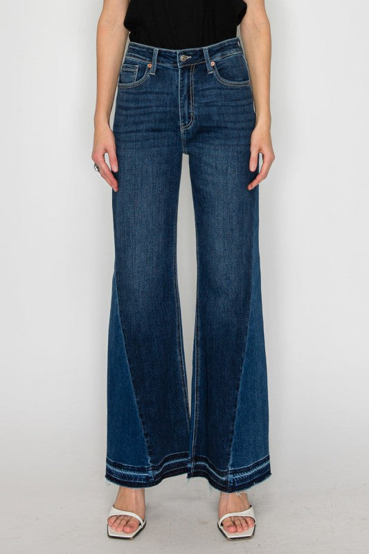 High Rise Dark Stone Wash Flare Jeans AT2005WDM