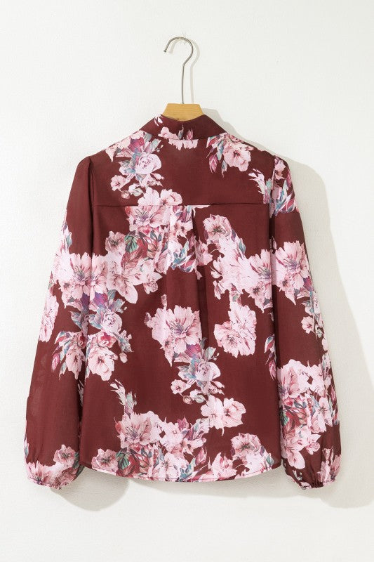 Floral Puff Sleeve Collared Shirt Light and Airy Women's Shirt