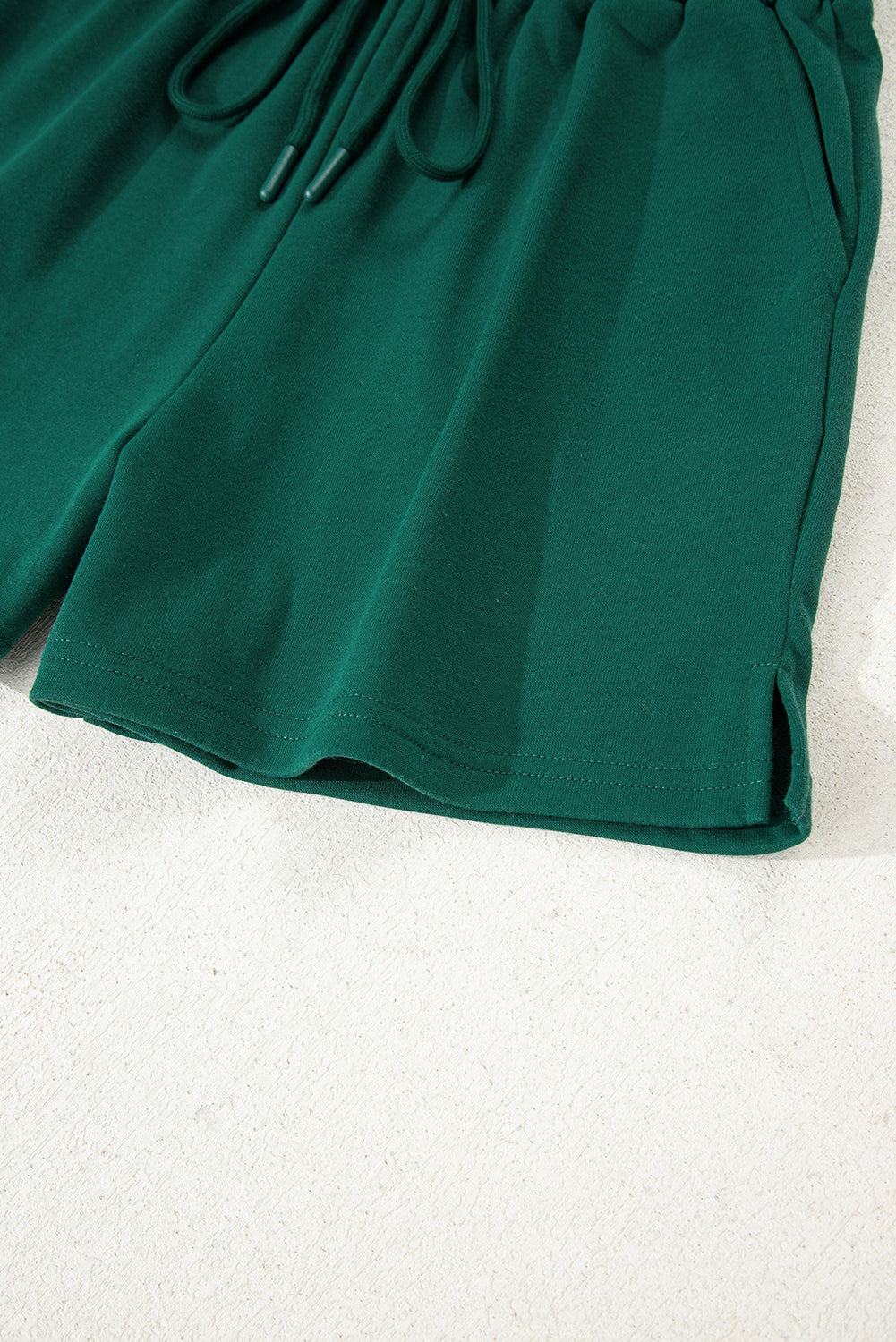 Varsity Striped Sleeve Drop Shoulder Sweatshirt and Shorts Set Evergreen