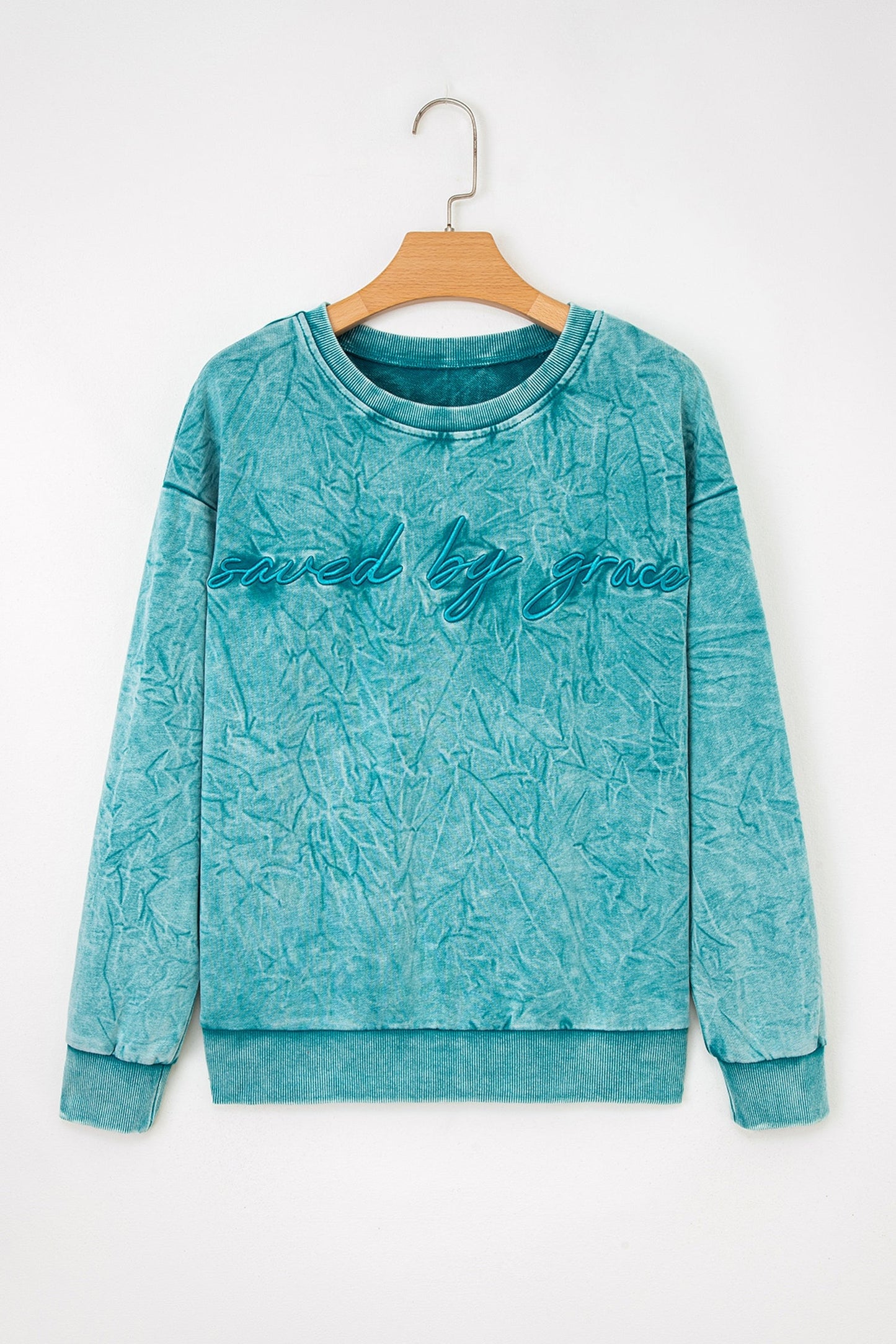 High-rise Mineral Wash Loose Sweatshirt Letter Embroidery