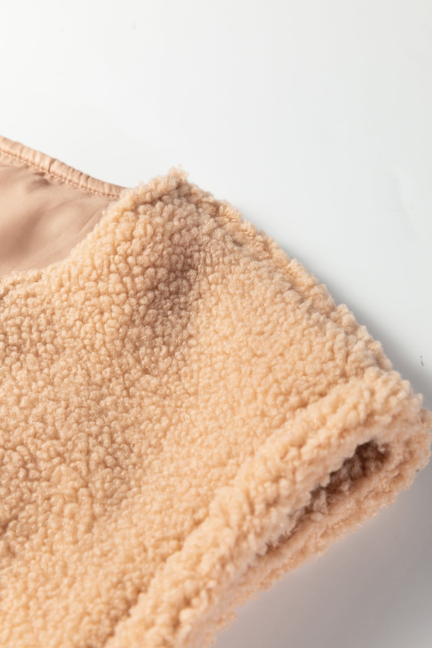 Light French Beige Fuzzy Pocket Vest Big Button Accent