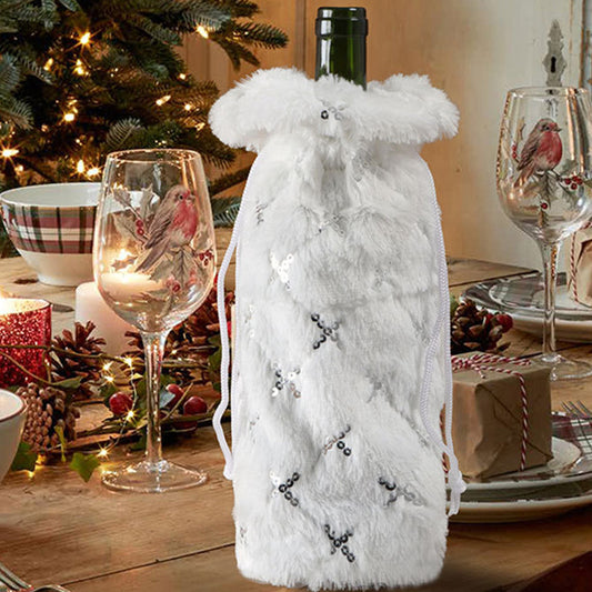Snowflake Sequins Plush Christmas Bottle Cover