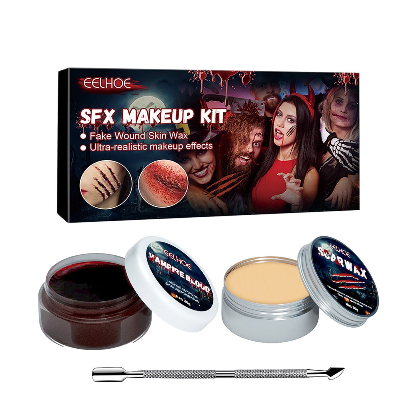 Halloween Skin Wax Makeup Set Scar Wax Silver Scraper Fake Blood Gel