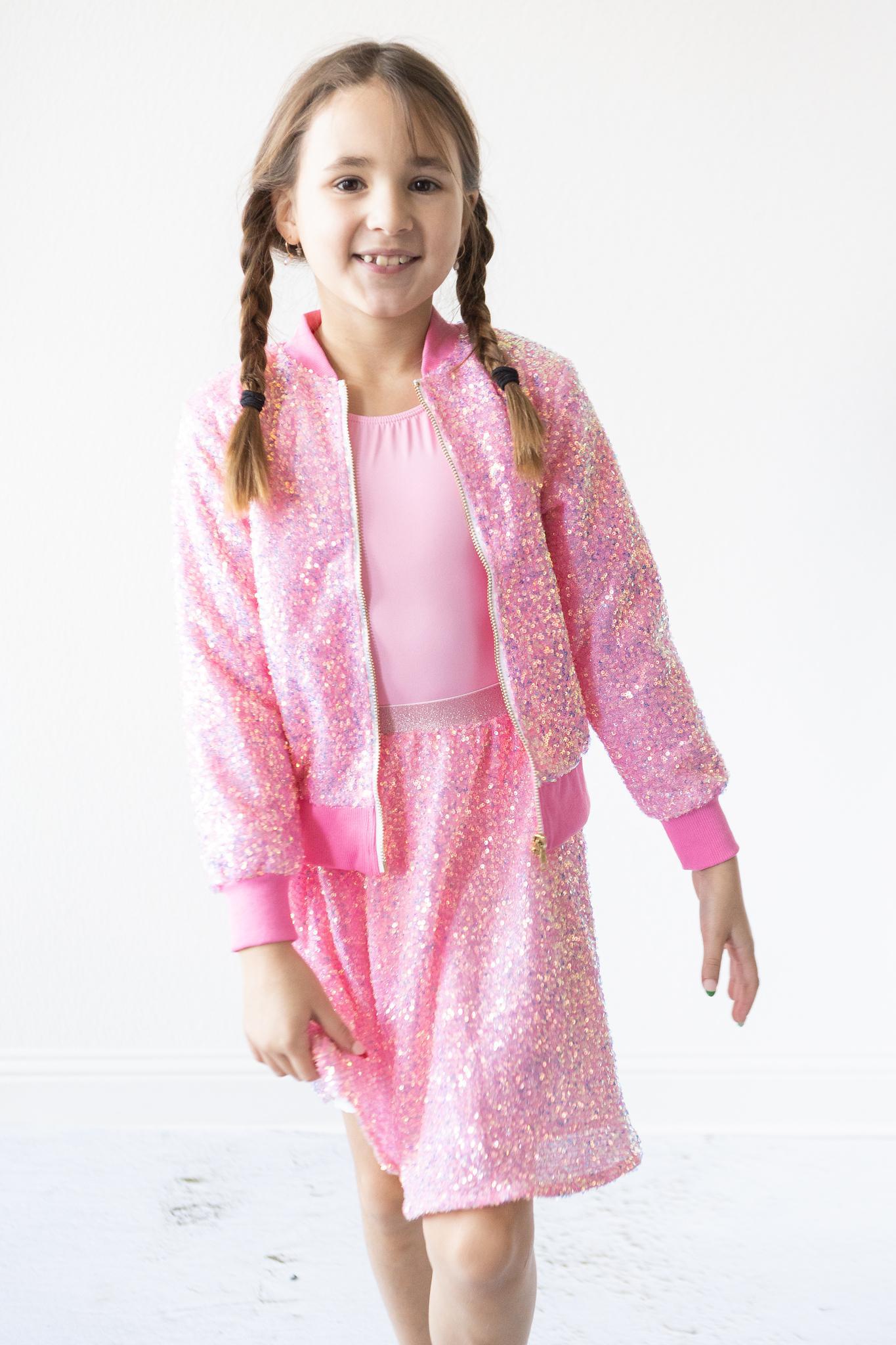 Bubblegum Pink Sequin Jacket Kids Wear Mila & Rose