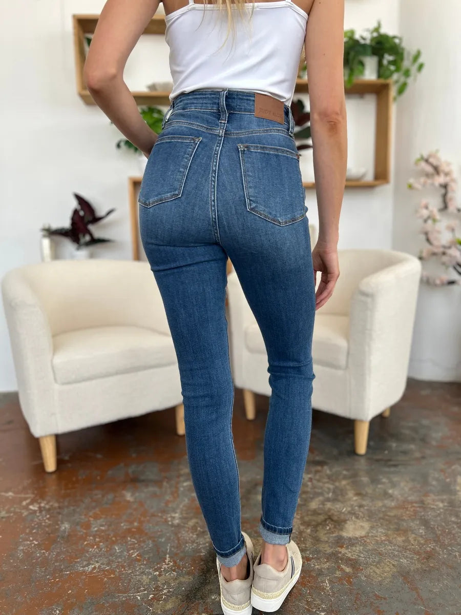 Cuffed Hem Skinny Jeans Full Size Judy Blue