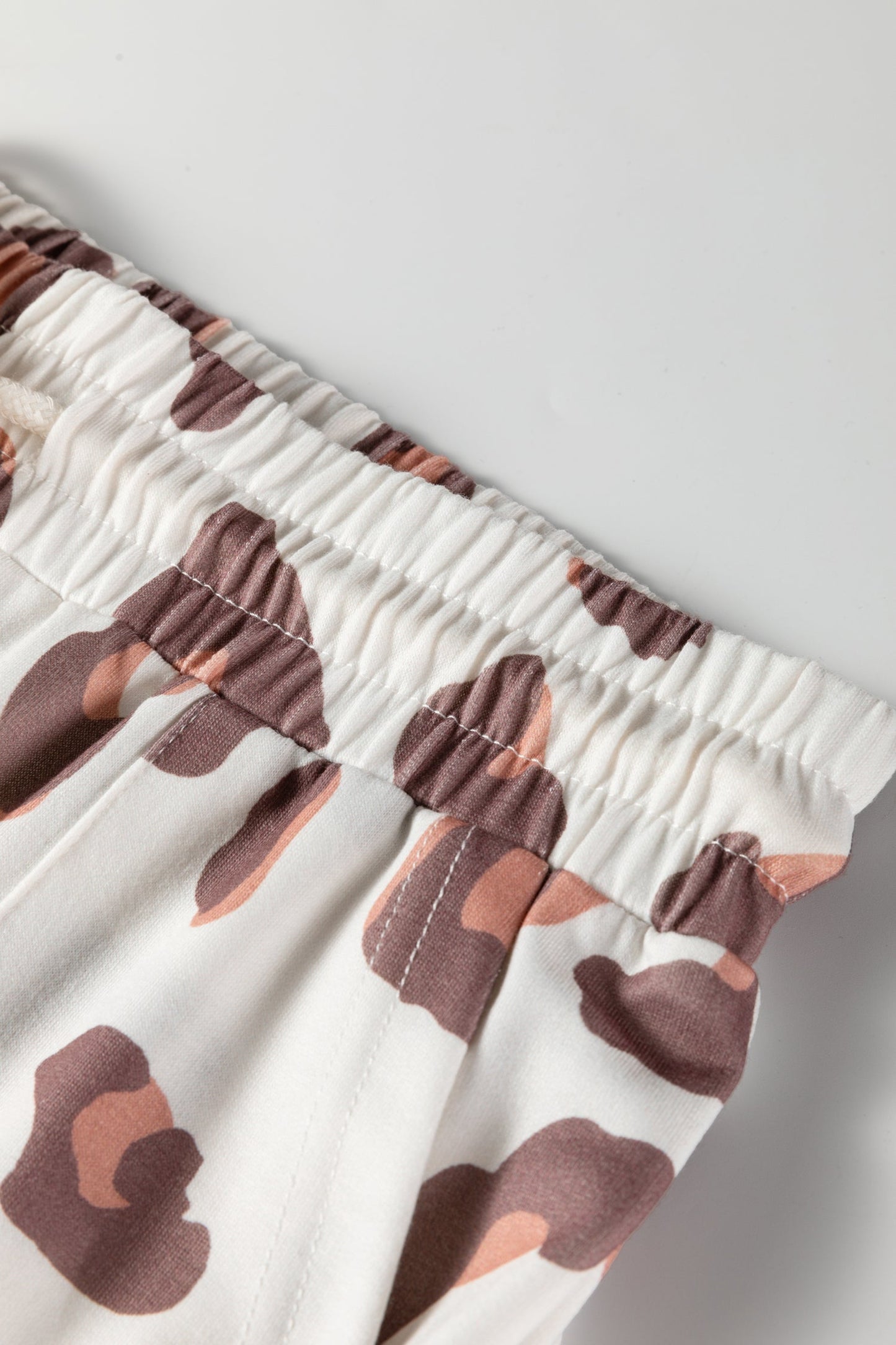 Beige Drawstring Leopard Print Loose Pants with Patch Pocket