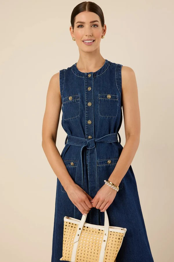 Denim Sleeveless Midi Dress Ida Dress