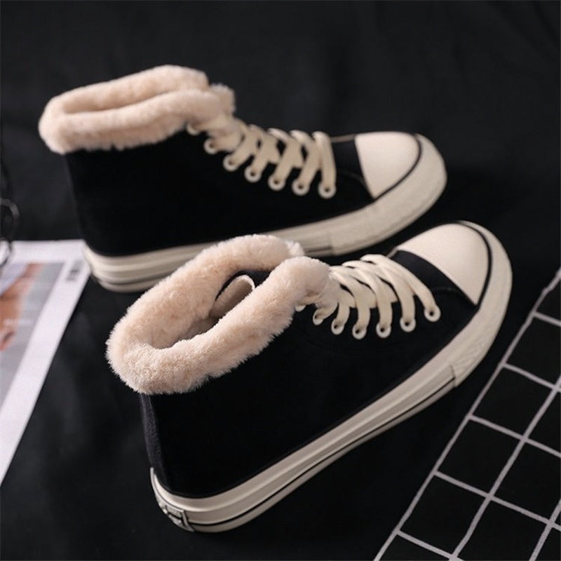 Plush Cotton-Padded Canvas Shoes Women