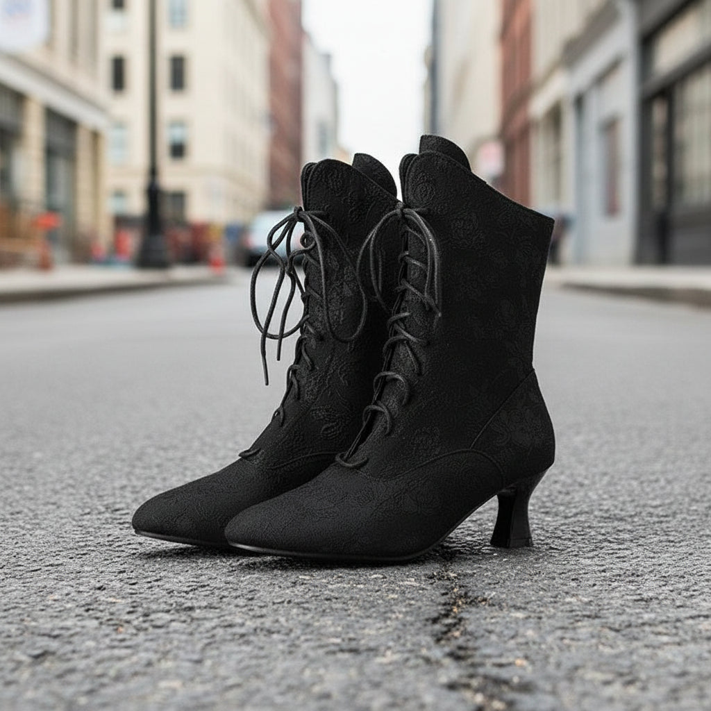 Women’s Pointed-Toe Kitten-Heel Boots High Heels Artificial PU