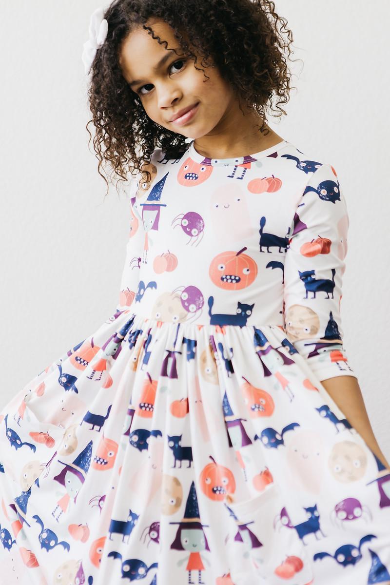 Boo Crew 3/4 Sleeve Twirl Dress with Pocket