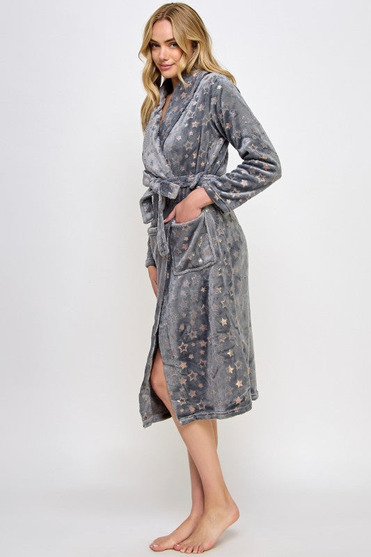 Metallic Star Print Estelle Robe Long Sleeve Robe The Diamond Empire LLC