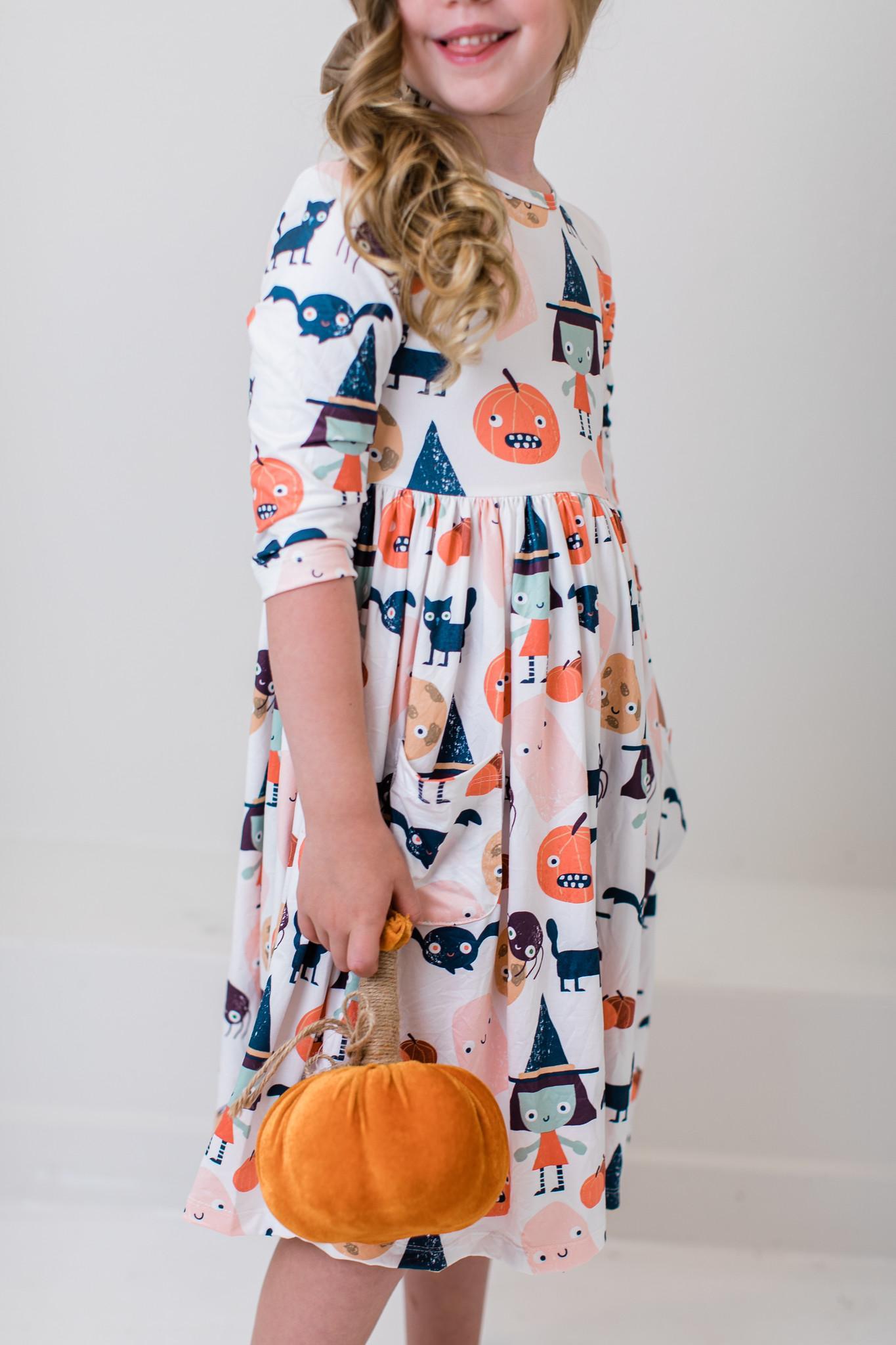 Boo Crew 3/4 Sleeve Twirl Dress with Pocket