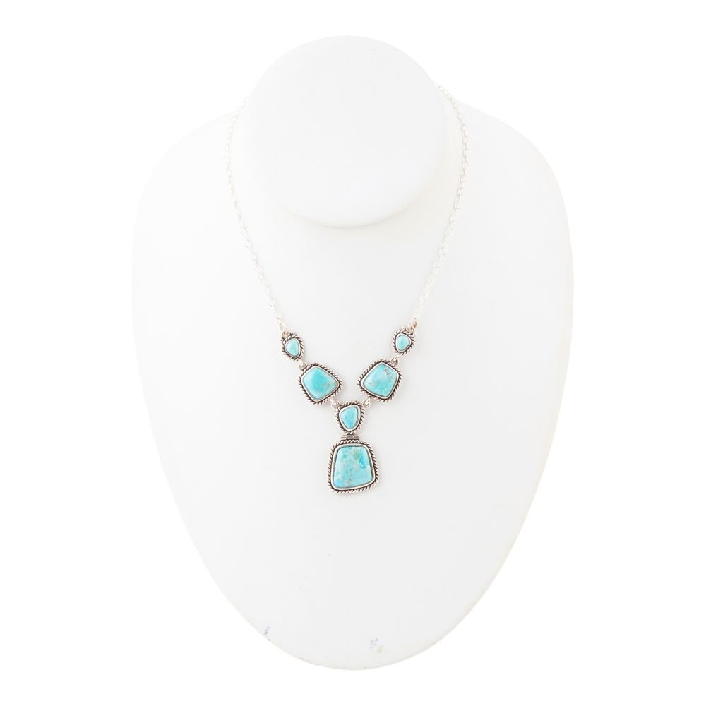 Blue Turquoise Lariat Necklace Sterling Silver Earth and Sky