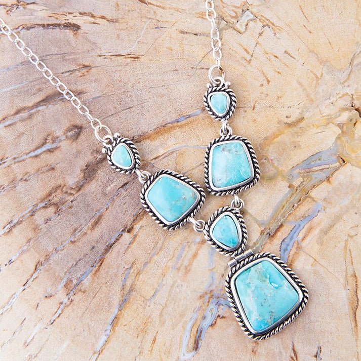 Blue Turquoise Lariat Necklace Sterling Silver Earth and Sky