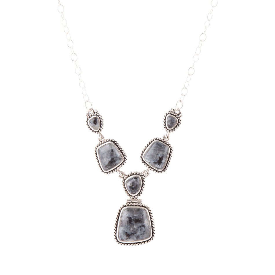 Labradorite Lariat Necklace Sterling Silver Earth and Sky