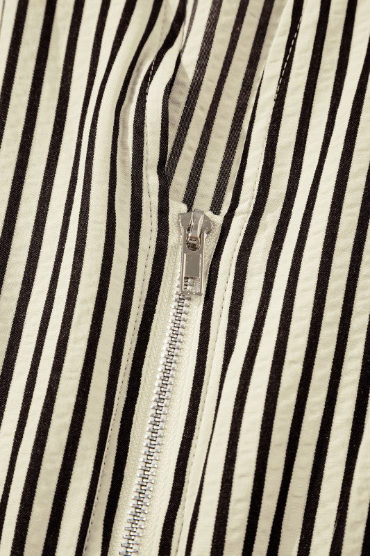 Stripe V-Neck Zip Front Midi Dress