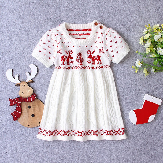 Baby Girl Acrylic Fiber Christmas Elk Sweater Dress New