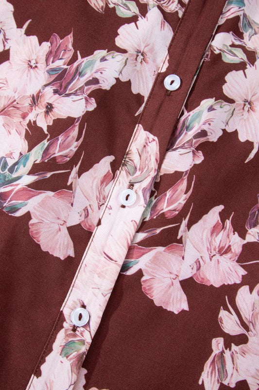 Floral Puff Sleeve Collared Shirt Light and Airy Women's Shirt